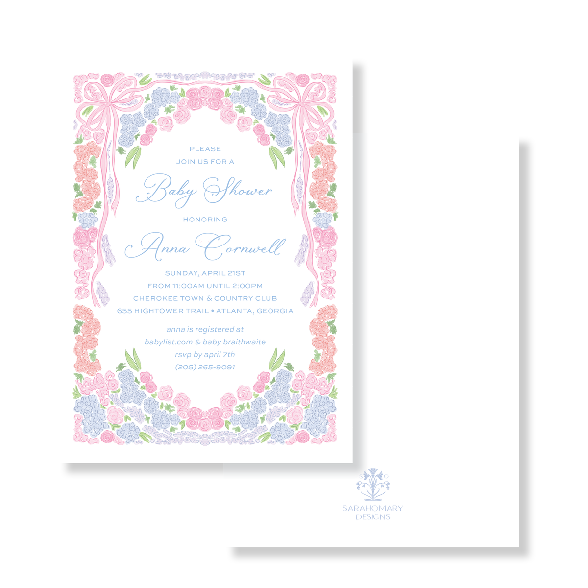 Floral Bow Frame Baby Shower Invitation