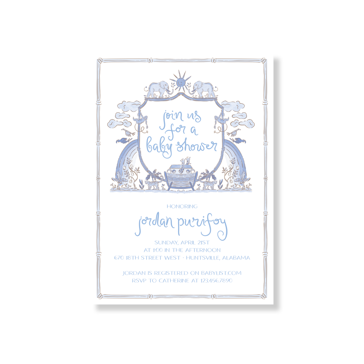 Blue Noah's Ark Crest Baby Shower Invitation