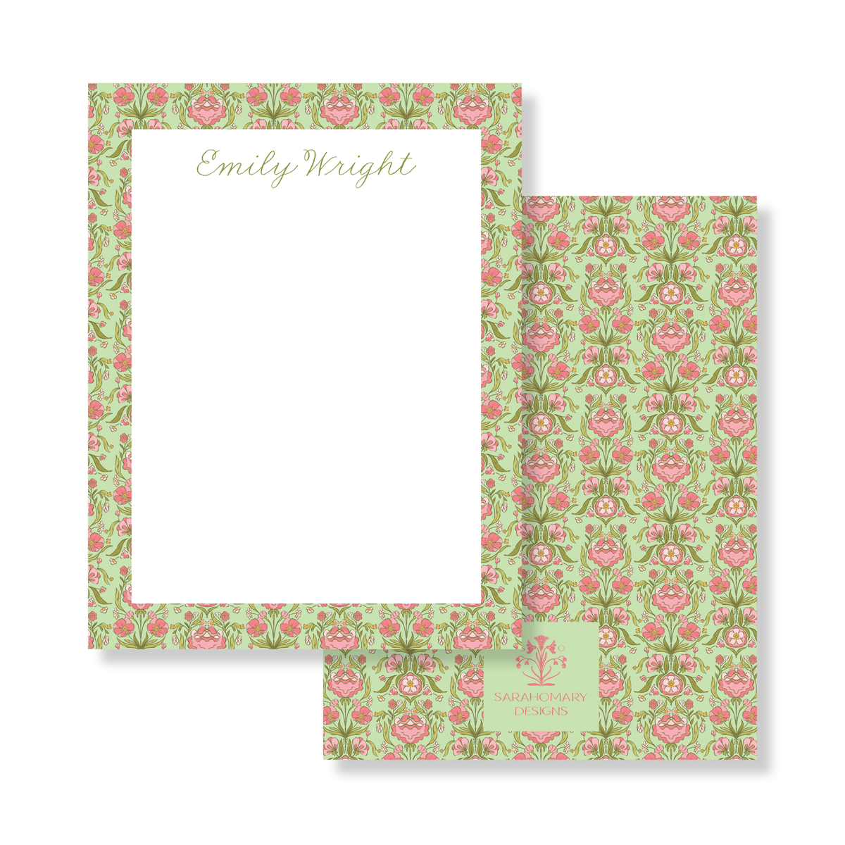 Green and Pink Floral Stationery