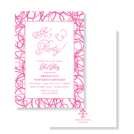 Pink It's A Party Pool Party Birthday Invitation