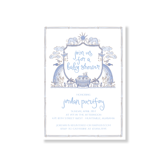 Blue Noah's Ark Crest Baby Shower Invitation