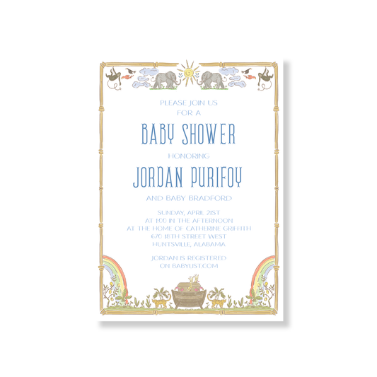 Bamboo Frame Noah's Ark Baby Shower Invitation