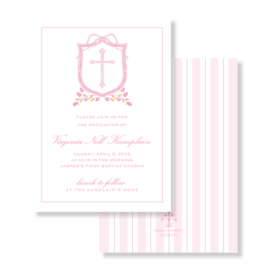 Pink Cross Crest Baby Dedication Invitation