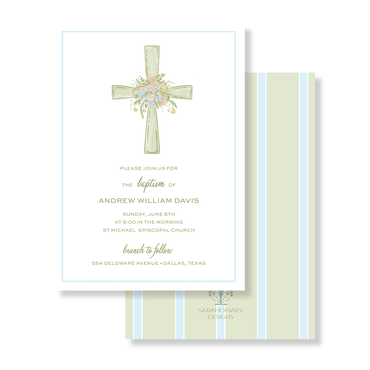 Floral Cross Baptism Invitation