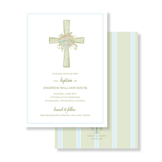 Floral Cross Baptism Invitation