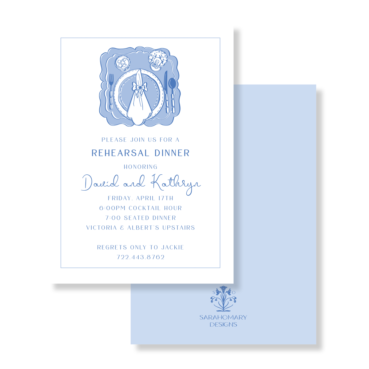 Blue Watercolor Rehearsal Dinner Invitation