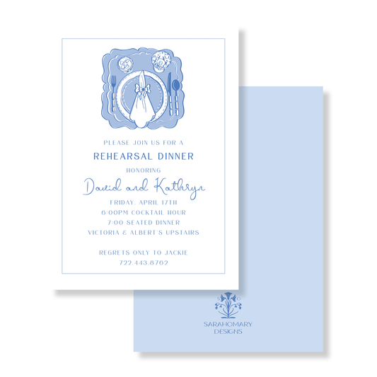 Blue Watercolor Rehearsal Dinner Invitation