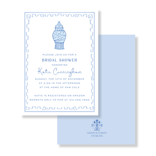 Blue Frame Chinoiserie Jar Bridal Shower Invitation