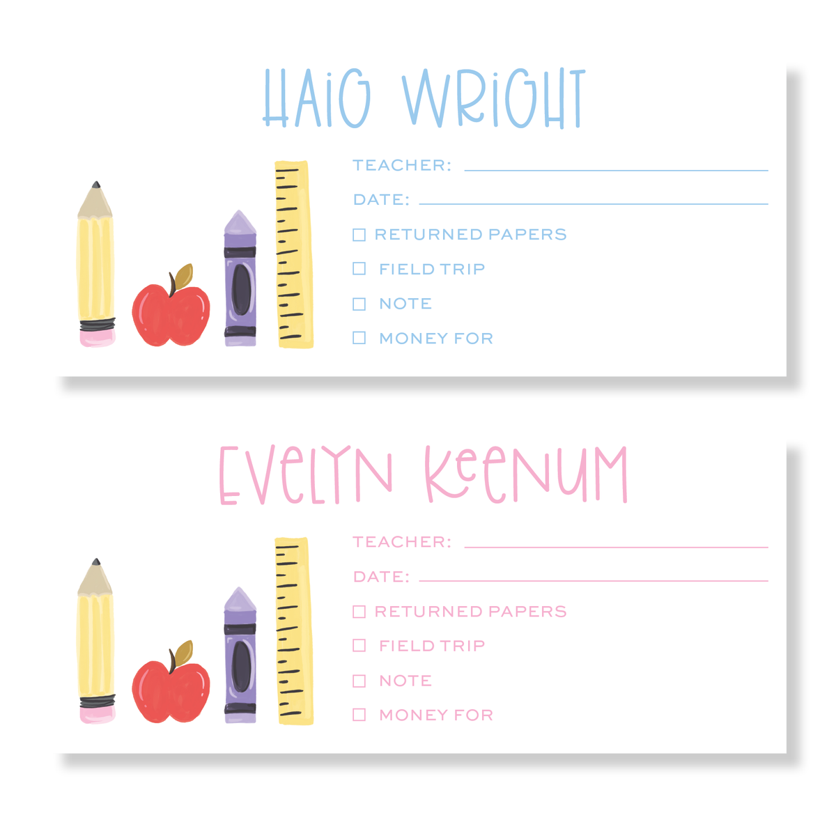 School Supplies Envelopes