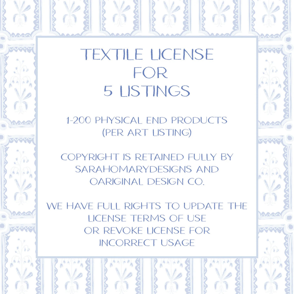 Textile License for FIVE Art Listing