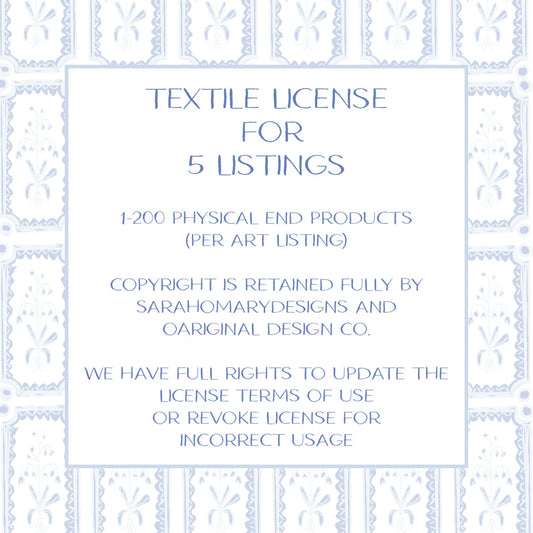 Textile License for FIVE Art Listing